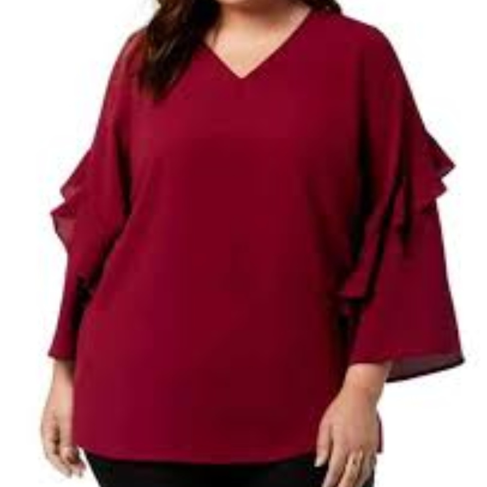 NWT Alfani Plus Size Ruffles-Sleeve Zip Back Top -